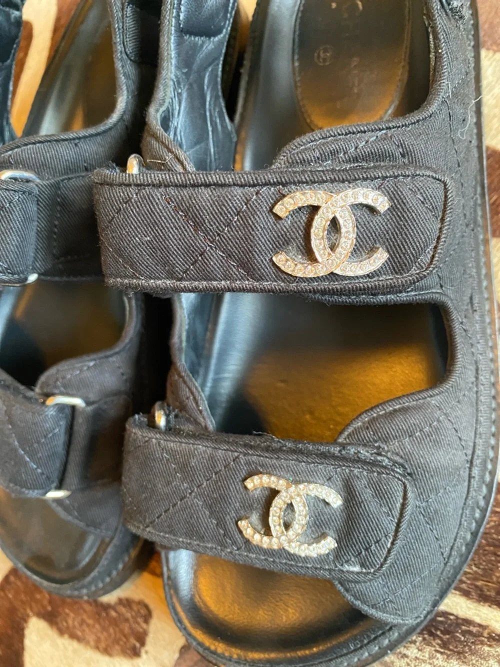 CHANEL Black Quilted CC Logo Velcro Sandals 37 - Picture 3 of 3